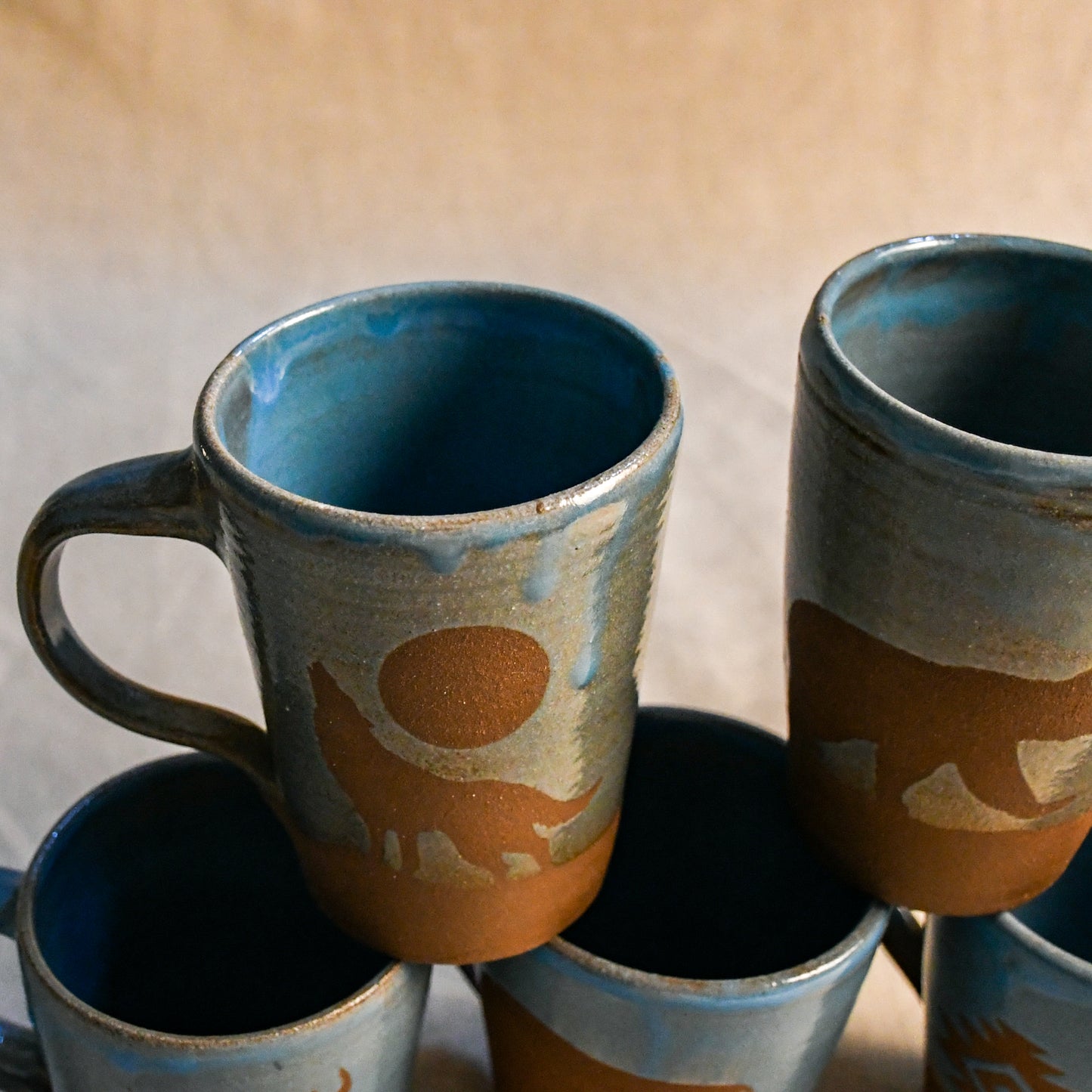 Close up of Wild Rojo Turquoise 5-Mug set from Leigh Art