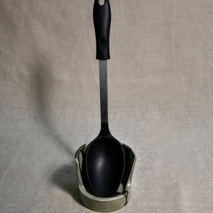 Vertical grey handmade spoon rest with serving spoon from the 5th Buffalo collection by Leigh Art