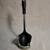 Vertical grey handmade spoon rest with serving spoon from the 5th Buffalo collection by Leigh Art