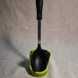 Vertical lime green handmade spoon rest with serving spoon from the 5th Buffalo collection by Leigh Art