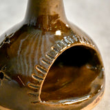 Handmade countertop chiminea, wheel thrown, hand-carved, fit for a tea light and glazed in Coffee Bean glaze. 