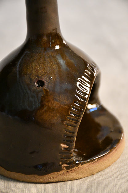 Handmade countertop chiminea, wheel thrown, hand-carved, fit for a tea light and glazed in Coffee Bean glaze. 
