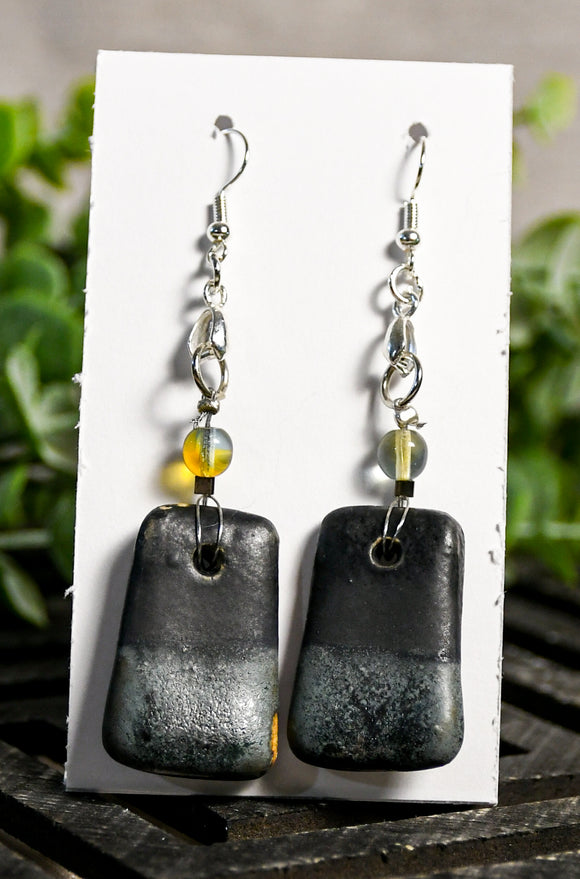 Matte Black + Gun Metal Green Dangle Earrings