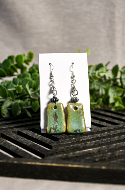 Gun Metal Green Dangle Earrings