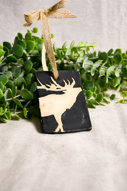 Matte Black Elk Rectangle Ornament