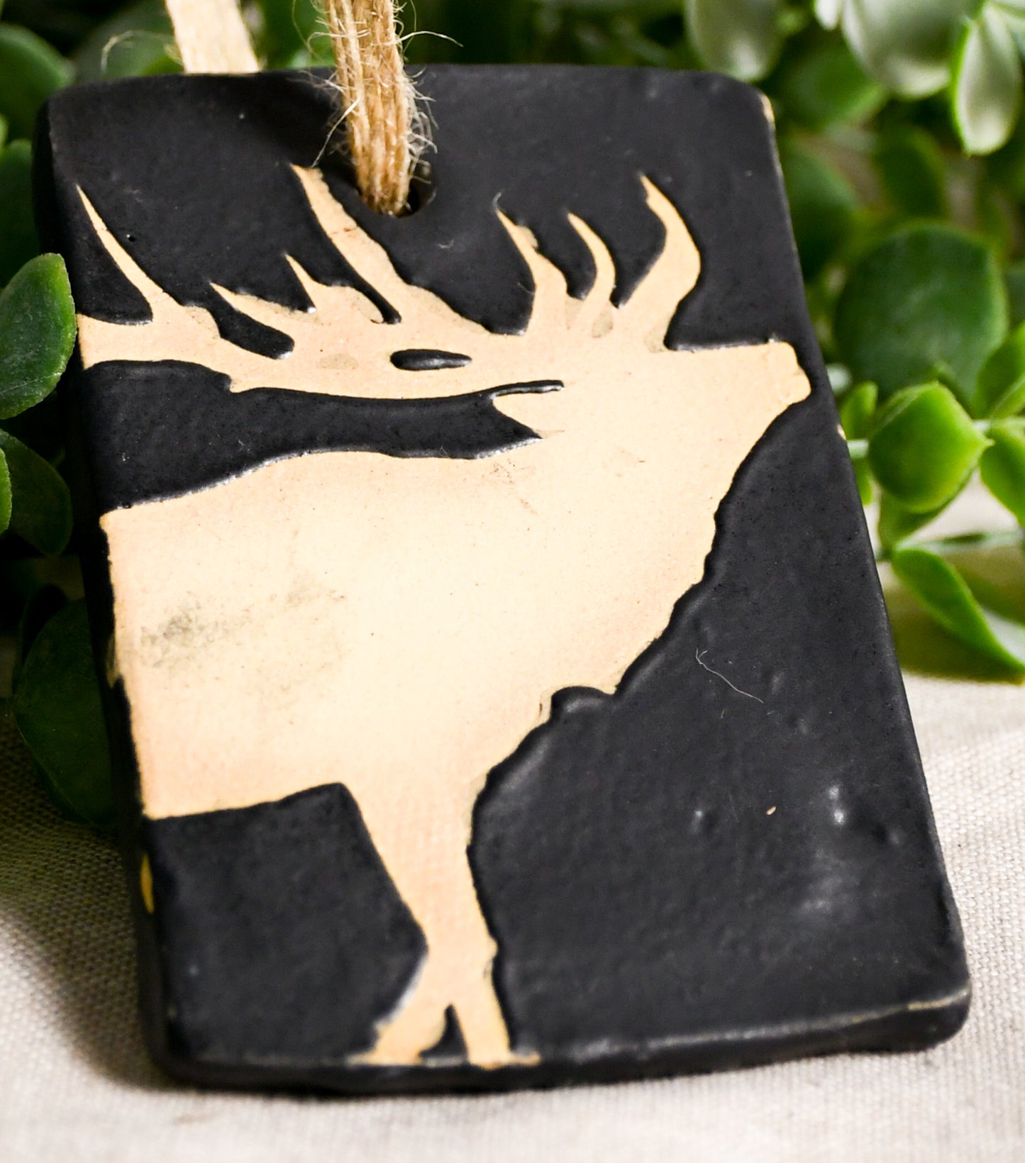Matte Black Elk Rectangle Ornament