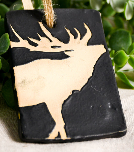 Matte Black Elk Rectangle Ornament