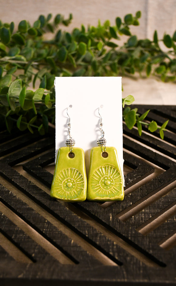 Sour Apple Green Stamped Dangle Earrings
