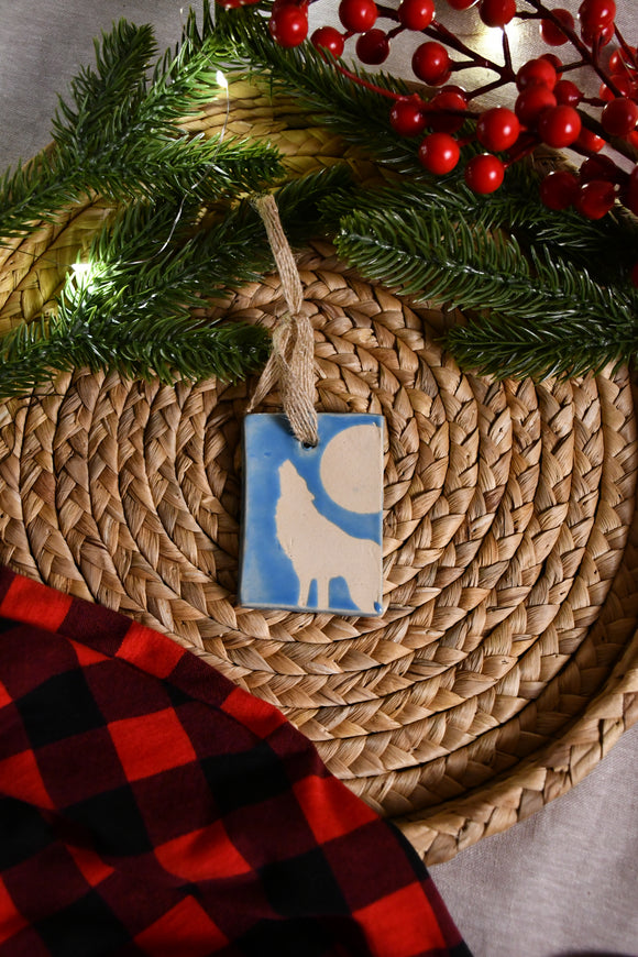 Turquoise Wolf Ornament