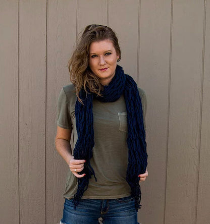 Fringe Scarf "Dark Blue" Bulky