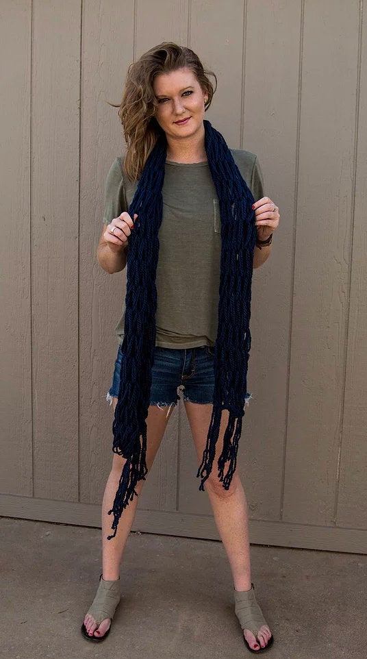 Fringe Scarf "Dark Blue" Bulky