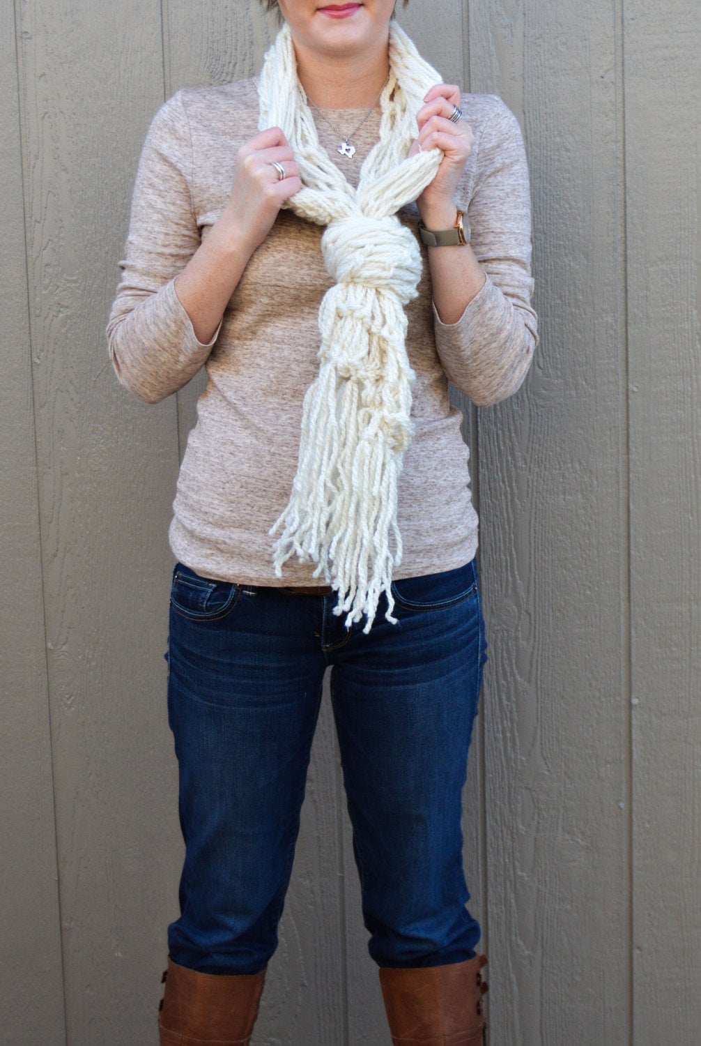 Fringe Scarf "Ivory" Bulky